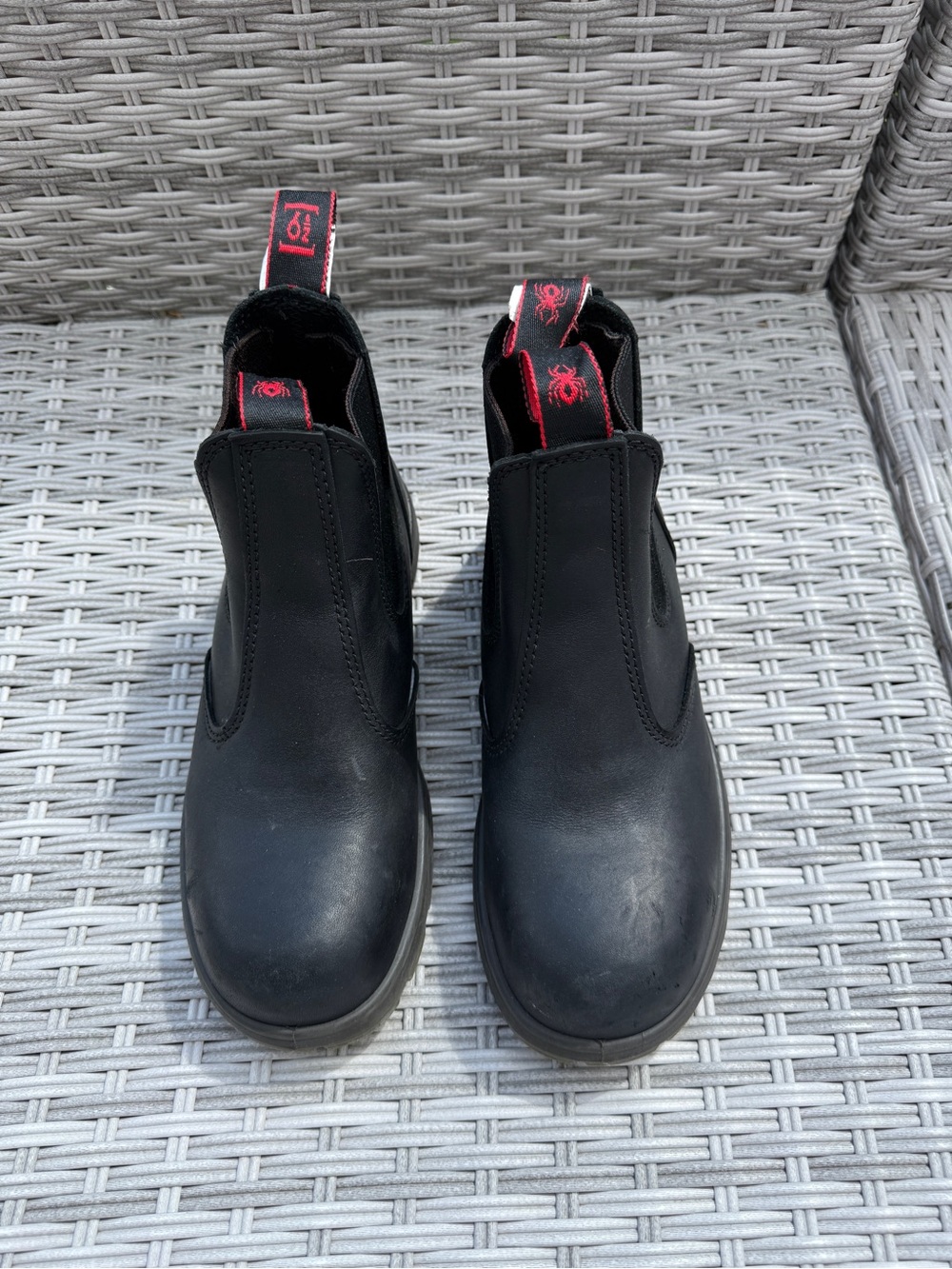 Redback Boots Black Chelsea Work Boots with Red spider Accents
